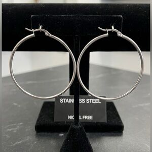 New Stainless Steel Large Silver Hoop Earrings